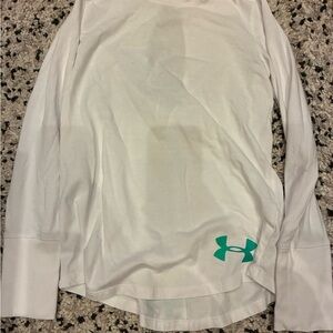 Under Armour White Long Sleeve with Teal Logo